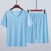 Men's Clothing High grade ice silk round neck solid color short sleeved T shirt men's summer thin ins trend sports casual loose shorts suit_viptrois.com