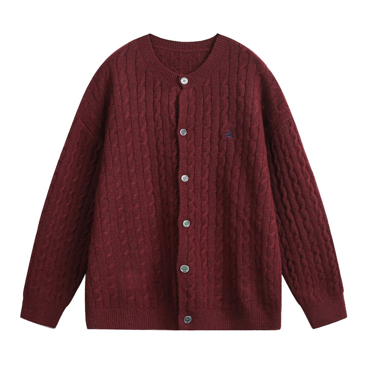 Nordmann Knitted Cardigan With Cable Knit Texture, Round Neck, Men's Autumn Winter Style, Trendy Brand, Color-Block Embroidery,_viptrois.com