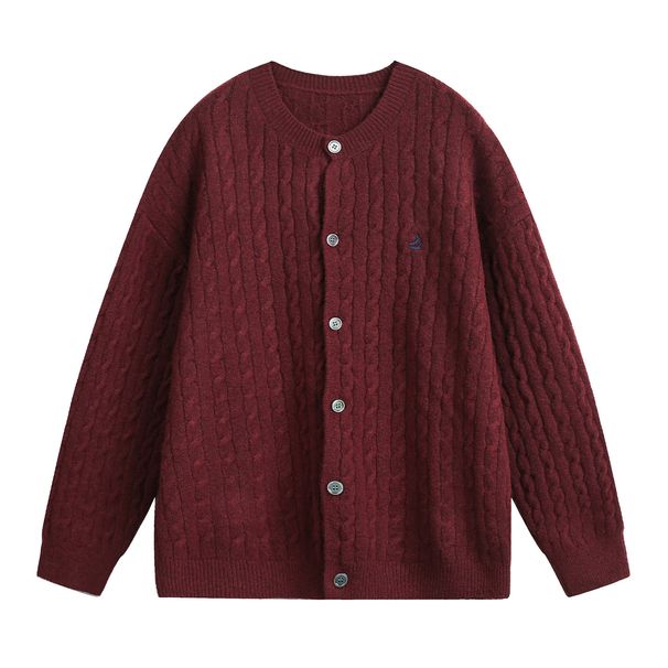 Nordmann Knitted Cardigan With Cable Knit Texture, Round Neck, Men's Autumn Winter Style, Trendy Brand, Color-Block Embroidery,_viptrois.com