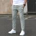 Men's Slim Fit Casual Pants - Solid Color, Nine-Point Design, Leather Label Detail, Comfortable Pocket Trousers_viptrois.com