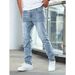 Men's Slim Fit Distressed Cat Whiskering Casual Pants Style Trendy Brand Version Washed Denim_viptrois.com