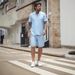Men's Clothing Summer New Men's Short Sleeved T Shirt Henry Shirt Casual Loose Shorts Short Sleeved Solid Color Suit_viptrois.com