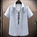 CT 2025 Summer Men's Vertical Striped Shirt Short Sleeve Square Collar Thin Slim Fit Business Gentleman_viptrois.com