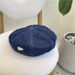 Metallic Denim Beret For Women, British Style, Large Head Circumference, Face Slimming Cloud Hat, Sweet Casual Octagonal_viptrois.com