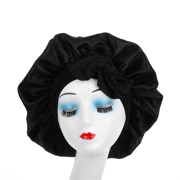 Leopard print ribbon satin sleeping cap with high elasticity and wide brim silk headscarf hat for beauty and hair care_viptrois.com