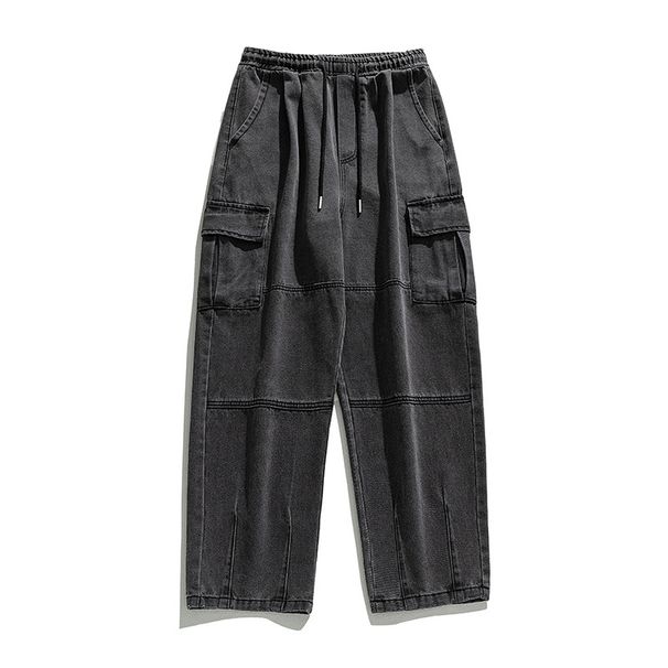 Men's Clothing Double Stereo Pocket Jeans Retro Washed Splicing Straight Loose Trousers_viptrois.com