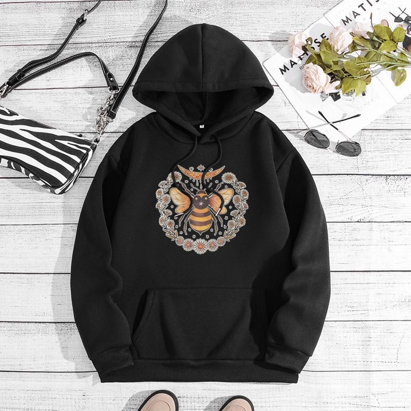 Men's Clothing sweatshirt moon bee print hooded back collar plus velvet sweatshirt_viptrois.com