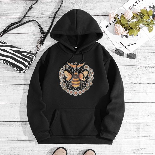 Men's Clothing sweatshirt moon bee print hooded back collar plus velvet sweatshirt_viptrois.com