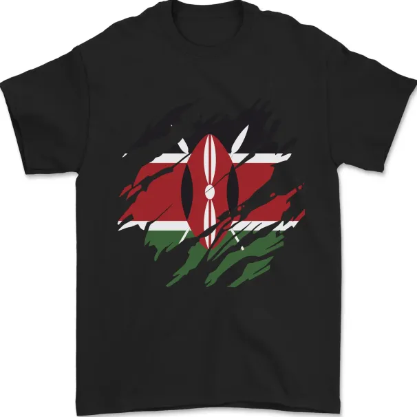 Torn Kenya Flag Kenyan Day Football Mens T-Shirt Mens Womens Tees Top 100% Cotton_viptrois.com