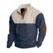 New European Size Men's Autumn Winter American Style Casual Button Half-Zip Stand Collar Jacket Fashion Color Block_viptrois.com