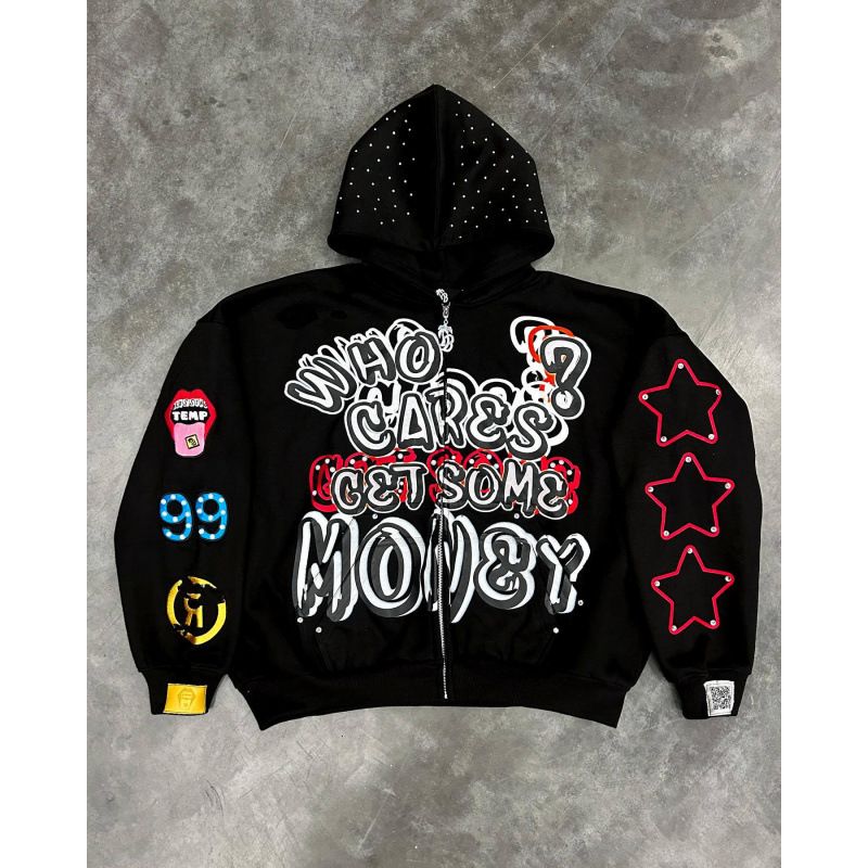 Streetwear Zip-Up Hoodie – Oversized Hip-Hop Pullover With 3D Print (Unisex, Black, S-5XL, High-Fashion Fit)_viptrois.com