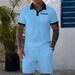 Men's Hollow Color Matching Short Sleeved Shorts Casual Sports Suit_viptrois.com