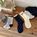 Songmu Light Retro Navy Blue "bow Knot Korean Socks Women's Mid Tube Socks Designer Pure Cotton Socks_viptrois.com