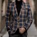 Men's Casual Blazer Single Button Loose Fit Plaid Print Business Casual Jacket For Youth_viptrois.com