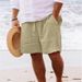 Men's Summer Solid Color Drawstring Beach Casual Shorts Loose Fit Cotton Linen Blend_viptrois.com