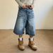Men's Clothing Unisex Retro Whiskered Washed Blue Denim Shorts High Street Style Wide Leg Button Down Capri Pants Men's Clothing_viptrois.com