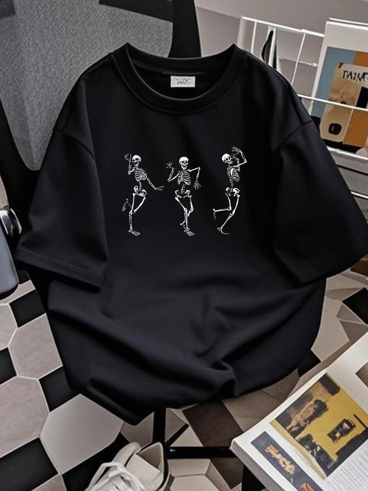 Dancing Skeletons. Halloween Dead Dance For Men, Women, T-Shirt Designer Clothes Summer T-Shirt For Women Casual Fashion Unisex Female Print Round Neck Short Sleeve Graphic Casual Slightly Stylish Women Women Top Graphic Tees Stretched Breathable_viptrois.com