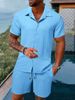 Men's Clothing Summer Casual Loose Short Sleeved Shorts Solid Color Sports Suit_viptrois.com