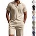 2026 Summer Men's Loose Casual Linen Breathable POLO Shirt Short Beach Sleeve Shorts Set_viptrois.com
