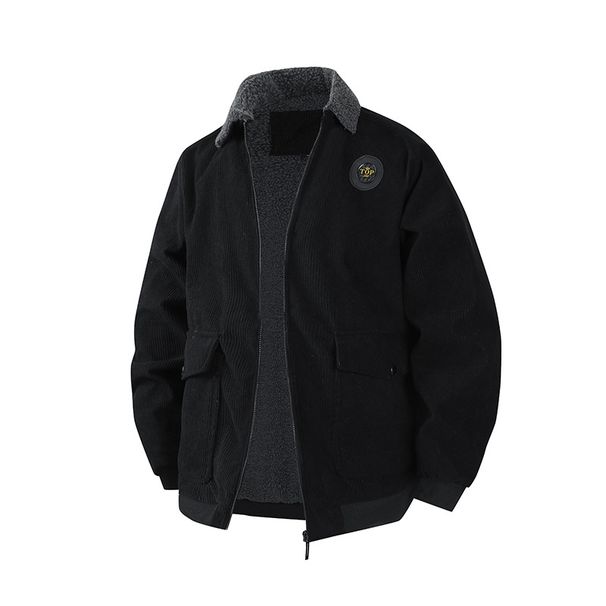Men's Corduroy Cotton Jacket - Winter Warm Windproof Lambskin-Lined Plus Size Coats In Black/Grey/Khaki/Army Green_viptrois.com