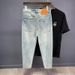 Men's Clothing Tapered High End Nine Point Jeans Men's Skinny Pants Retro Light Blue Handsome Scraped Spring And Summer Thin Nine Point Pants Handsome_viptrois.com