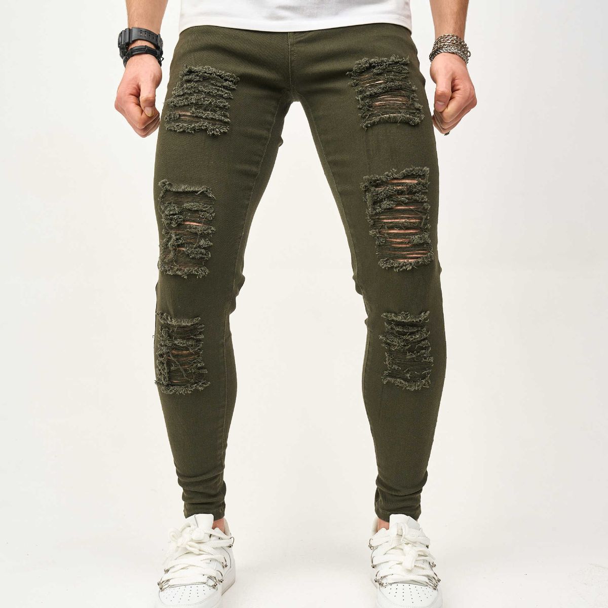 Men's Clothing Men's Washed Jeans Men's High End Two Tone Trousers Straight Loose_viptrois.com