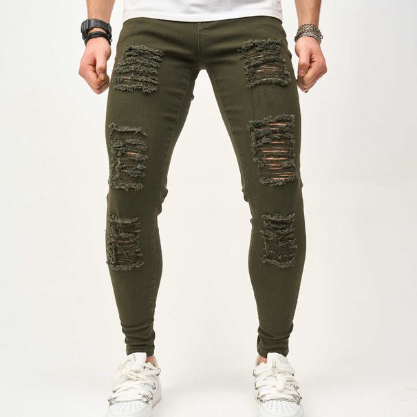Men's Clothing Men's Washed Jeans Men's High End Two Tone Trousers Straight Loose_viptrois.com
