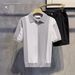 Men's Clothing Loose Short Sleeved Gradient Color Polo Shirt Casual Striped Contrast Lapel Breathable Knitted Top_viptrois.com