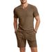 Summer Men's Quick Drying V Neck Jersey Shirt And Shorts Set Loose Trendy Skin Friendly Clothing For British Gentleman_viptrois.com