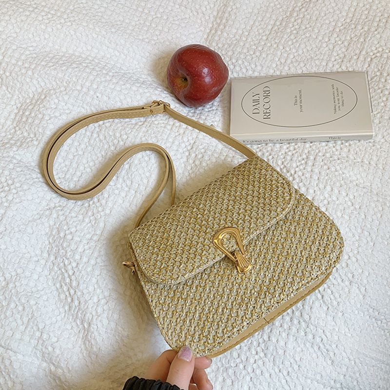 Women's Bags Weaving Fashion Version Spring New Versatile Shoulder Messenger Bag Lock Buckle Stylish Small Square Bag Version_viptrois.com