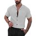 Men's Short Sleeve Casual Shirt – Lightweight & Breathable, Lapel Collar (Black/White/Brown/Camel/Orange, S-XXL)_viptrois.com