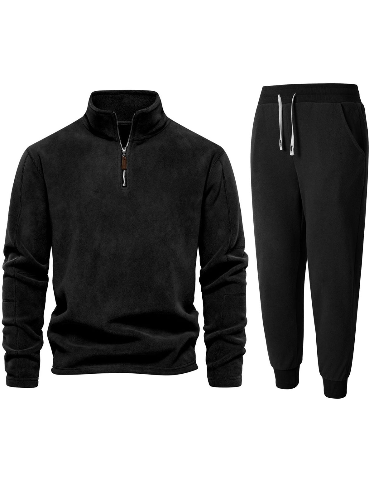 Men's Fleece Zip-Up Jacket - Stand Collar Winter Pullover With Soft Brushed Lining (Black, Cream, Sky Blue, Gray)_viptrois.com