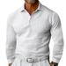 Men's Clothing T Shirt Waffle Lapel Button Slim Long Sleeved Polo Shirt Men_viptrois.com