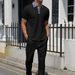 Men's Clothing New Youth Waffle Stand Collar Solid Color Zipper Short Sleeved Long Pants Suit_viptrois.com
