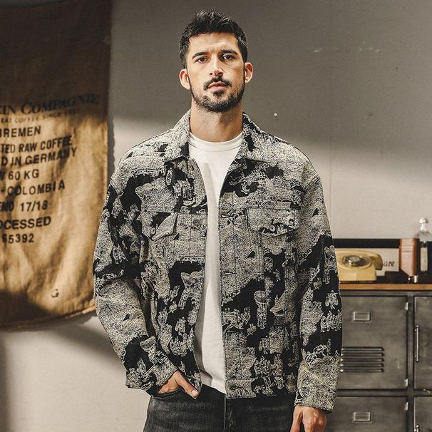 Jay Leno's Heavy Three-dimensional Jacquard Denim Jacket For Men's Spring And Autumn 2023 New Handsome Trendy Jacket For Men's Autumn_viptrois.com