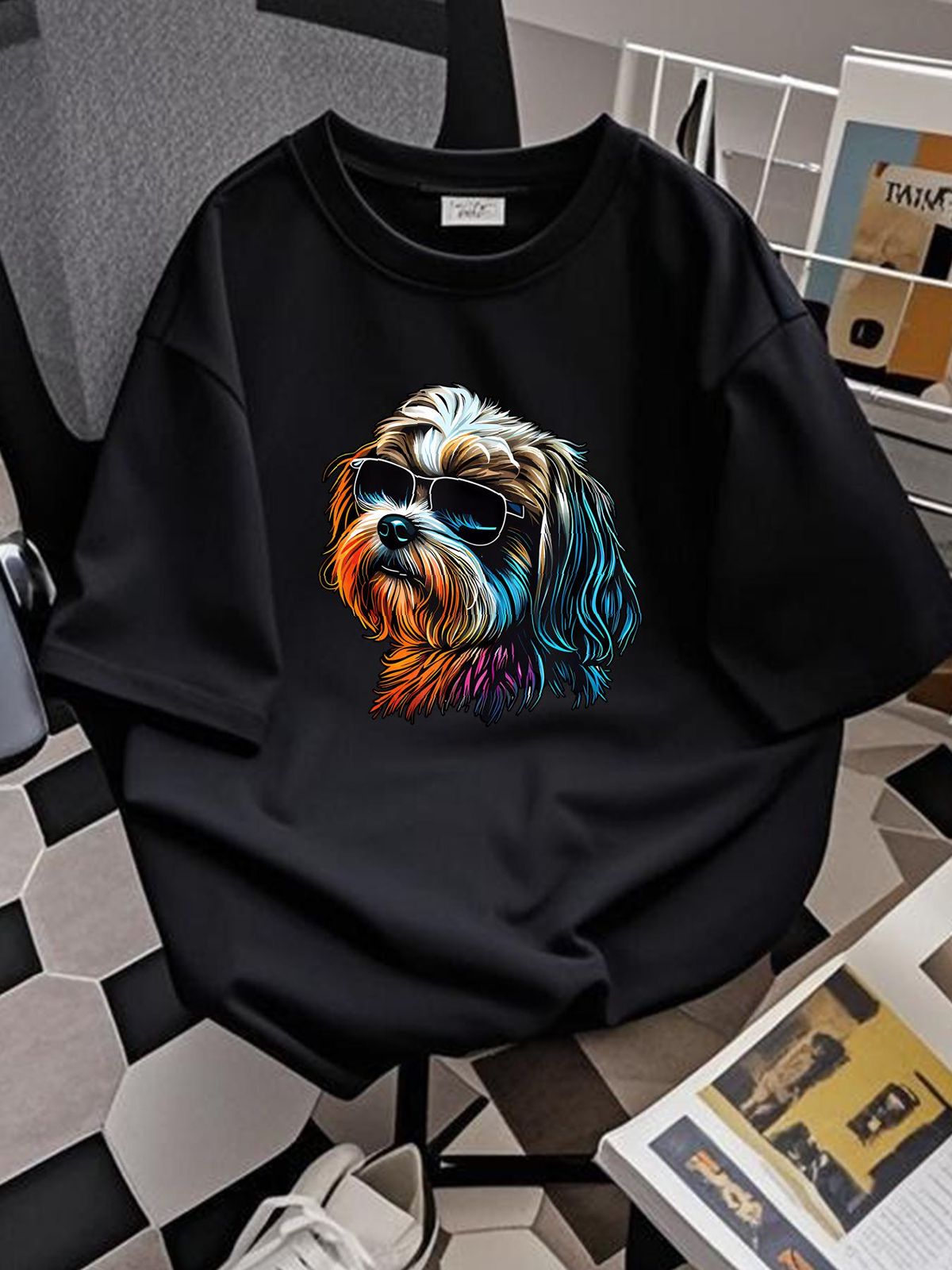 Dad Mom Cool Dog Sunglasses Lhasa Apso T Shirt SweaT 14160 Breathable Slightly Fashion Homme Summer Unisex Designer Clothes Versatile Graphic_viptrois.com