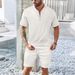 Men's Clothing Men's Clothing Men's Summer Waffle Stand Collar Zipper Solid Color Short Sleeved Shorts Men's Outdoor Leisure Suit_viptrois.com