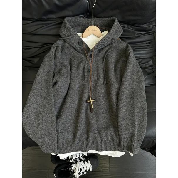 Hooded Sweater Men's Autumn/winter Half Cardigan Casual Pullover Knitted Sweater Loose Jacket_viptrois.com