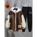 Men's Casual Baseball Jacket & Pants Set - Trendy Two-Piece Streetwear Outfit For Youth - Breathable Polyester Blend - Black/Red/Brown/Green (S-2XL)_viptrois.com