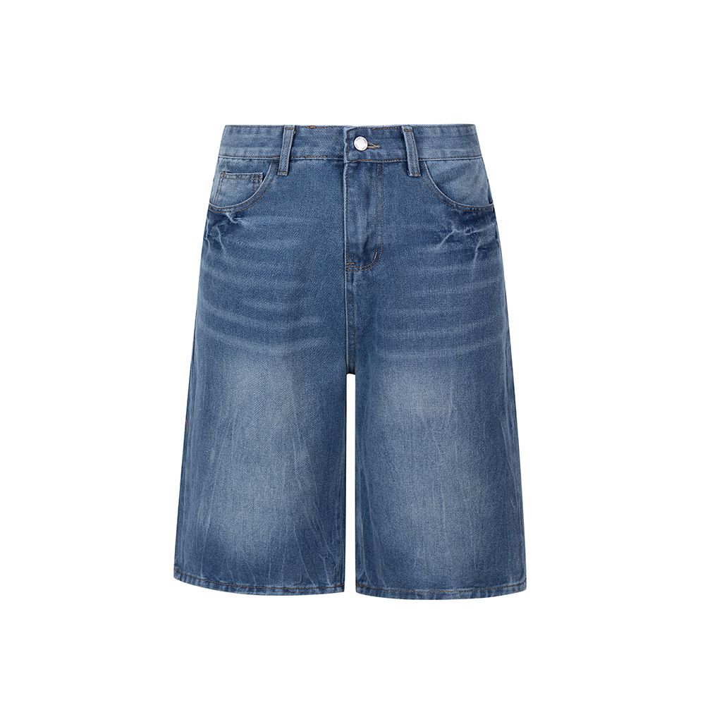 Men's Casual Lightning Print Denim Shorts - Relaxed Fit High Street Wide Leg Cropped Jeans For Streetwear_viptrois.com