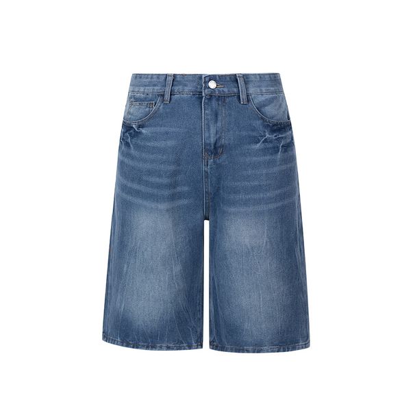 Men's Casual Lightning Print Denim Shorts - Relaxed Fit High Street Wide Leg Cropped Jeans For Streetwear_viptrois.com