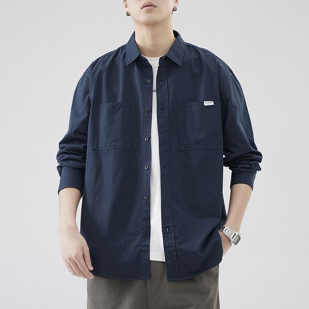 Nordmann Japanese Retro Simple Long Sleeve Men Autumn Trend Loose Casual Pure Cotton Comfortable Work Shirt_viptrois.com