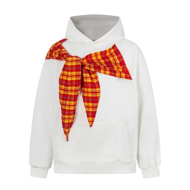 Patchwork Plaid Butterfly Lace-Up Hoodie American Style Trendy Brand Men's Fashion Vibe Design Loose Casual Pullover_viptrois.com