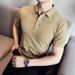 Men's High Elasticity Waffle Knit Ice Silk Polo Shirt Short Sleeved Seamless Embroidered Business Top for Men_viptrois.com