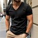 Men's Clothing T Shirt Solid Color V Neck Short Sleeve Summer New Large Size Trend Tops_viptrois.com