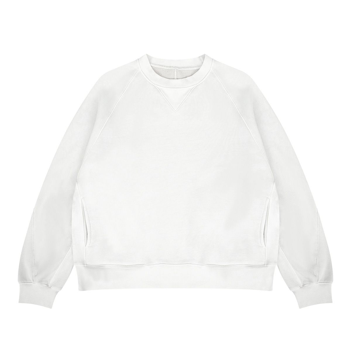 Autumn Winter New L‘oose Washed A-Sute Dyed Patchwork Fleece-Lined Crew Neck Sweatshirt_viptrois.com