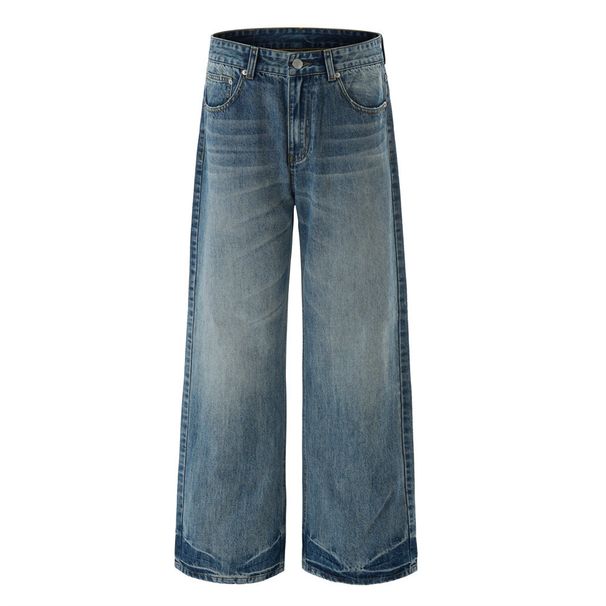 American Style Trendy Design Lightning Pattern Washed Denim Pants Men's Cleanfit Distressed Straight-Leg_viptrois.com