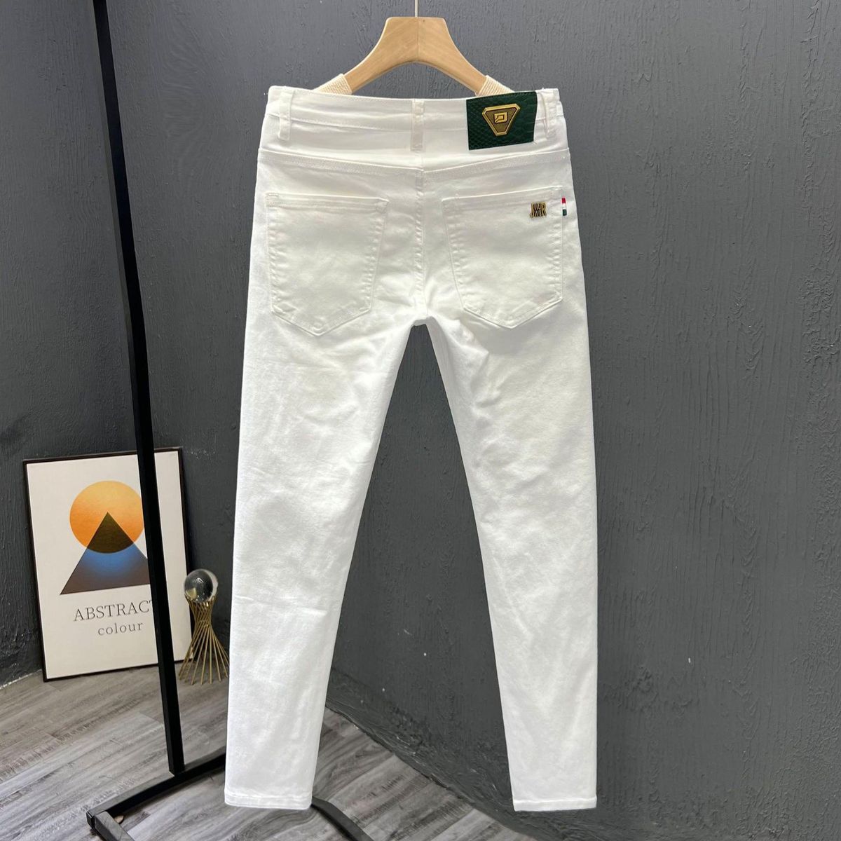 Men's Clothing High End White Pants Simple Summer Trendy Business Cotton Skinny Jeans Slim Nine Point Pants_viptrois.com