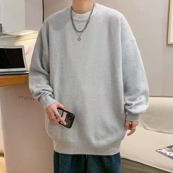Fleece-Lined Thick Inner Layer Knitted Trendy Brand Men's Autumn Winter Loose Lazy Style High-End Sweater_viptrois.com