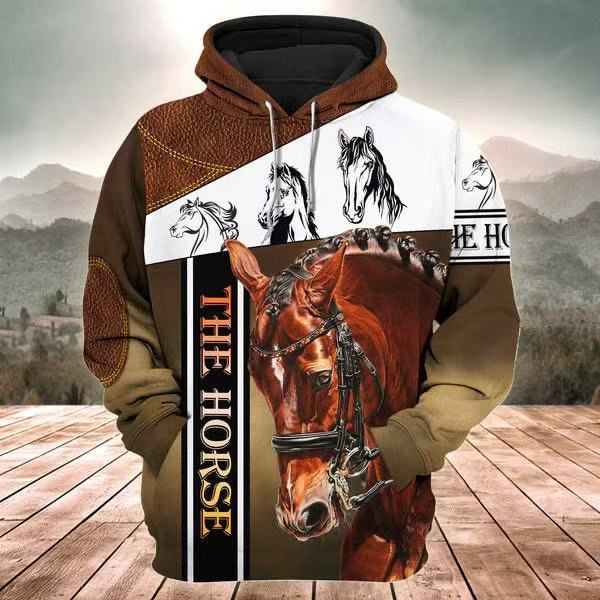 Men's Clothing Winter New Sweatshirt European And American Style Lion Animal 3D Three Dimensional Printing Pattern Large Size Loose Sweatshirt_viptrois.com